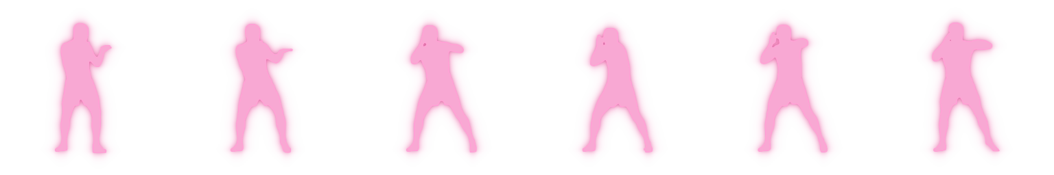 Animated neon silhouette of the lead horizontal elbow, looping through six frames.
