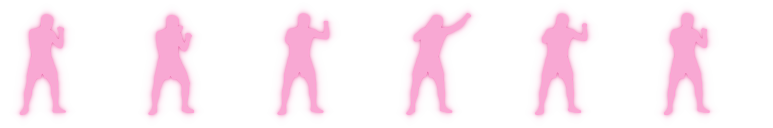Animated neon silhouette of the jab, looping through six frames.