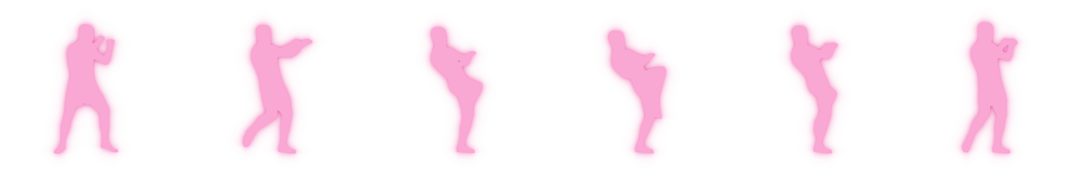 Animated neon silhouette of the rear straight knee, looping through six frames.